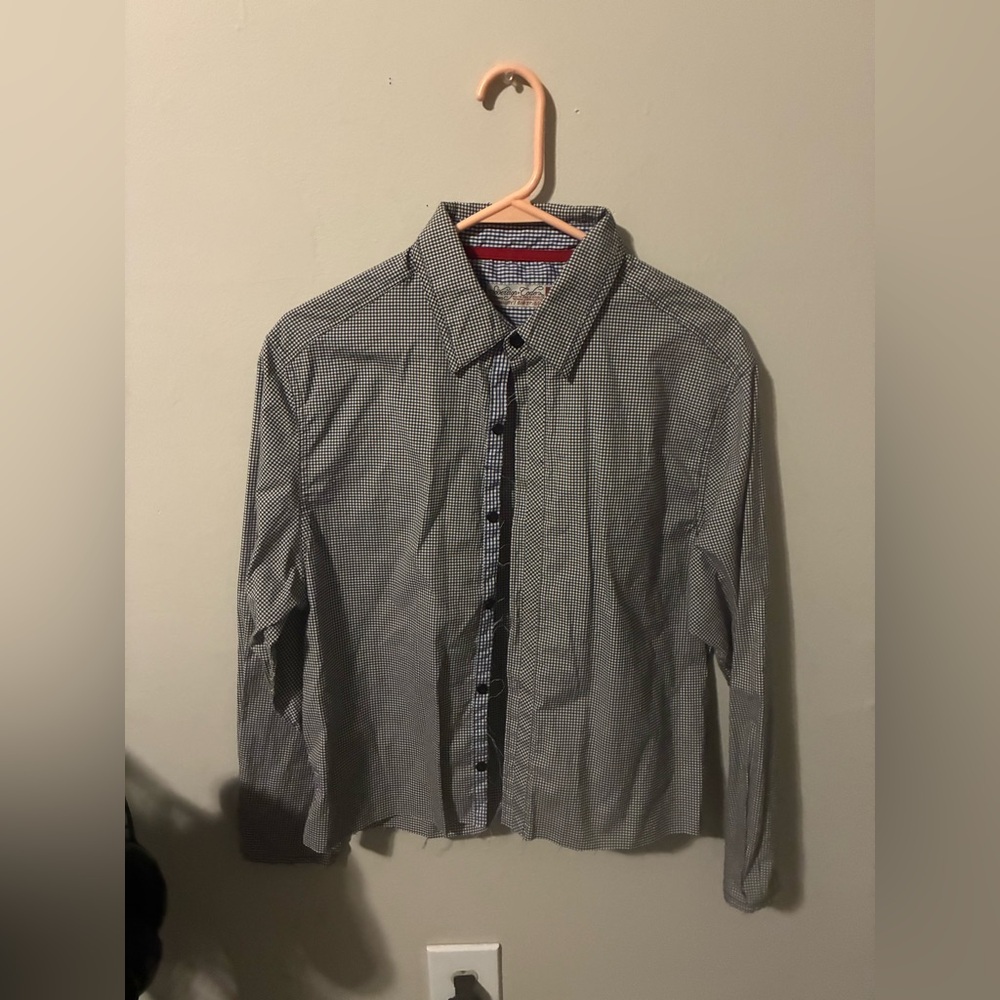 Cropped Gingham Button-Down Shirt – Streetwear Style (M)